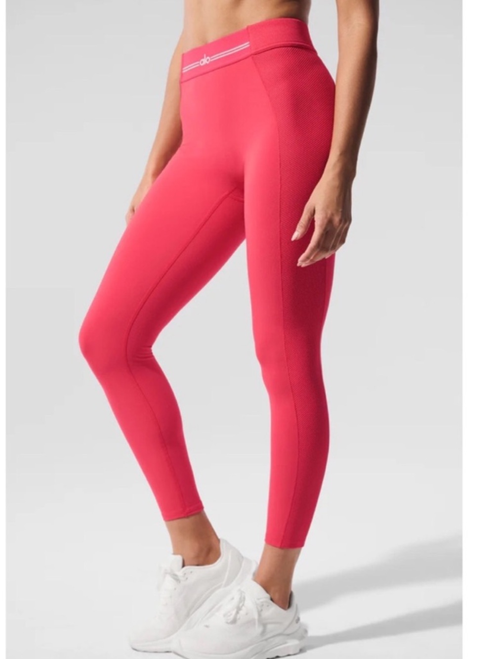 Alo Yoga Alosoft HR 7/8 Relay Sweetheart Leggings Candy Red/White Sz XXS W54177R